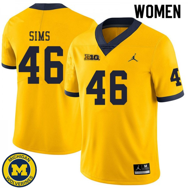 Womens Michigan Wolverines #46 Myles Sims Yellow University Football Jersey